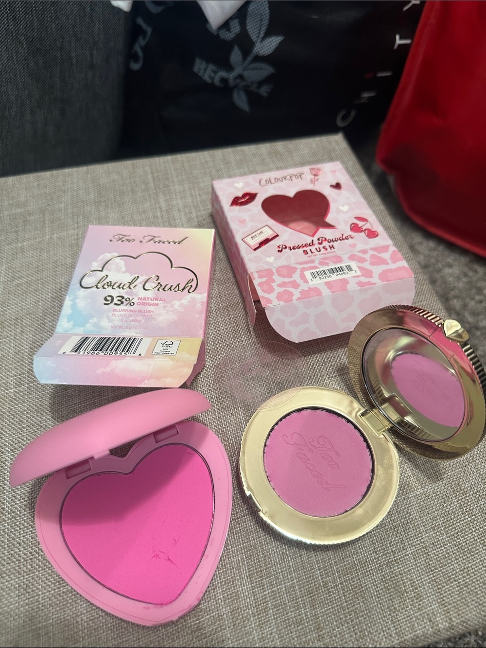 Too Faced Cloud Crush Candy Clouds & ColourPop Pink hot 2 touch Blush Duo